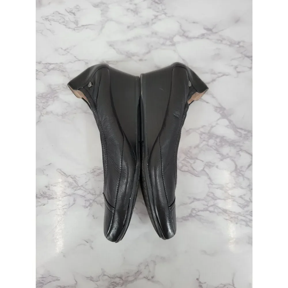 Nurture Black Leather Women's Low Wedge Ballet Flats